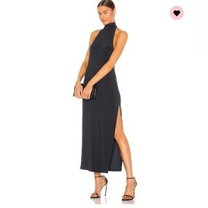 Norma Kamali Halter Turtle Side Slit Gown